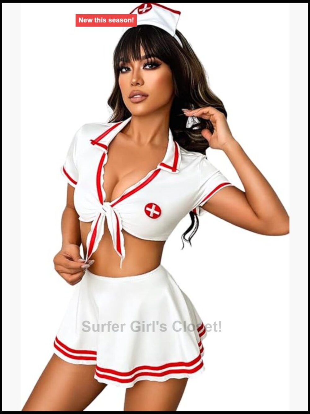 Kaei&Shi Sexy Nurse Costume 4-Piece Crop Top Mini Skirt Set Cosplay Lingerie
